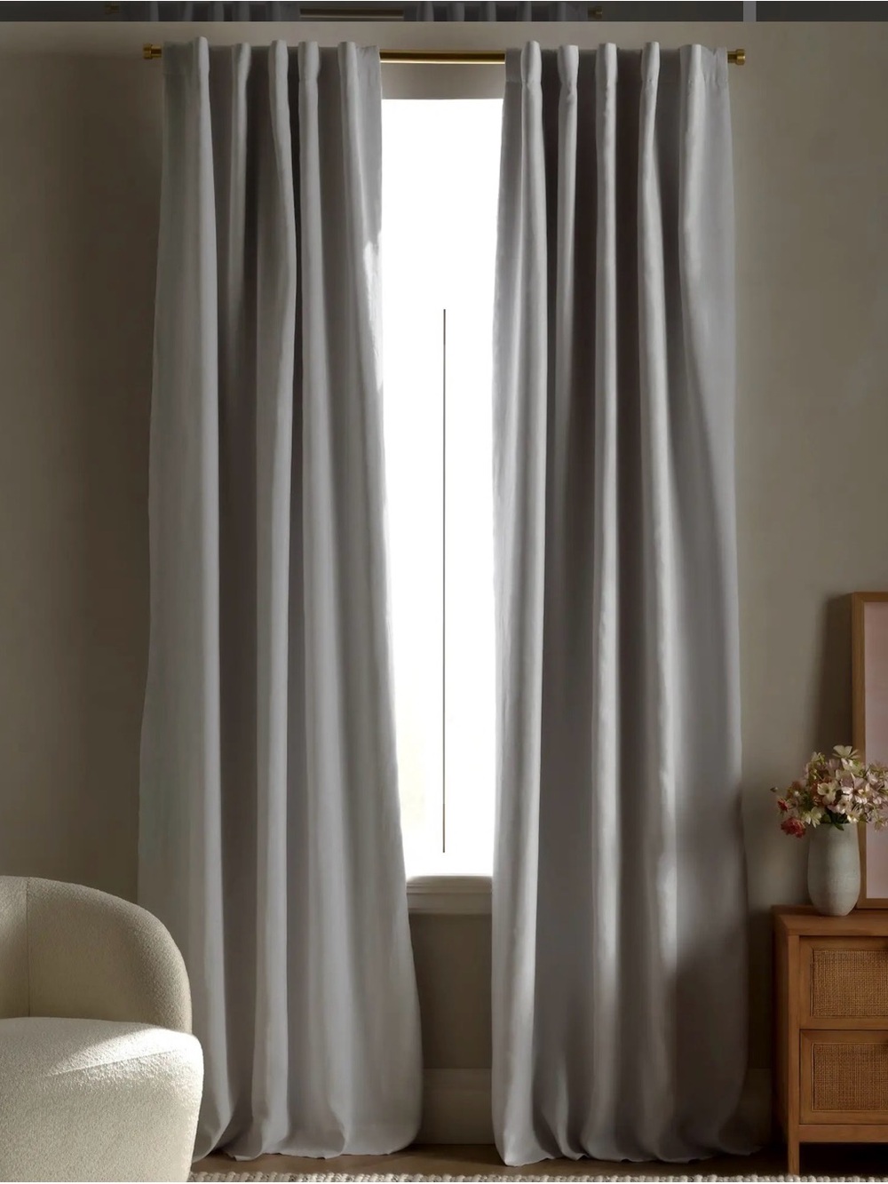 Quince European Linen Grey Blackout Curtain 48 by 84